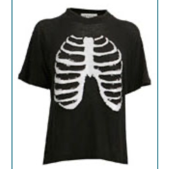 Rare Wildfox Couture Black Halloween Sequin Skull & Bones Ribs Knit T Shirt Top - Picture 3 of 8